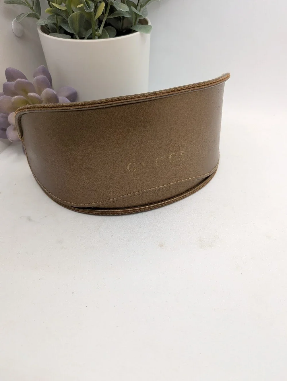 Gucci Brown Leather Eyewear Case with Subtle Logo